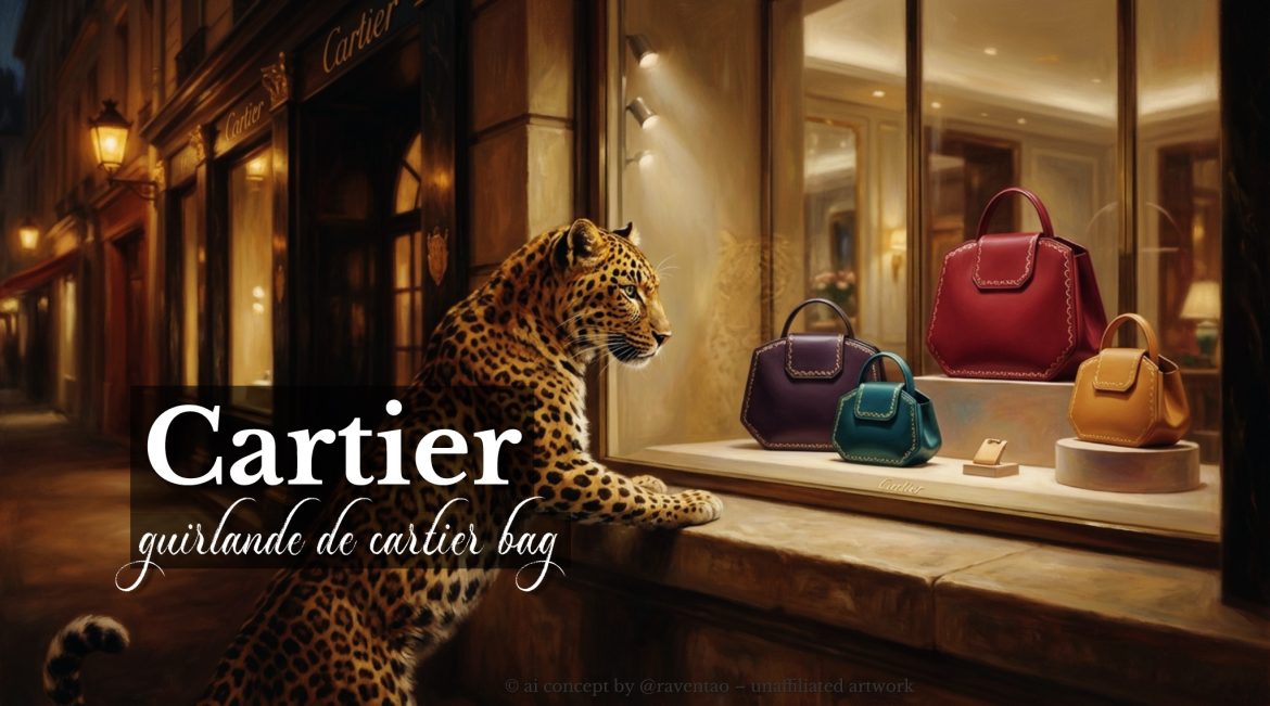 Cartier leopard at the Paris Cartier shop window admiring Guirlande de Cartier handbags